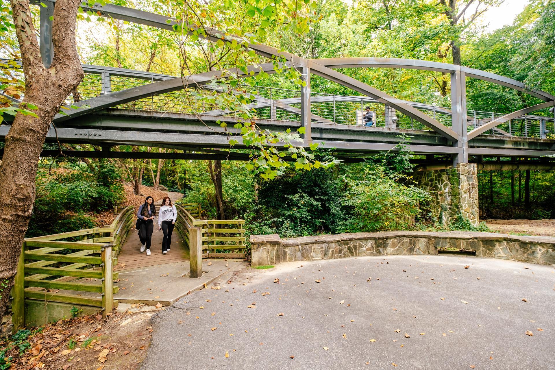 Students walk through Peabody Park during their downtime.